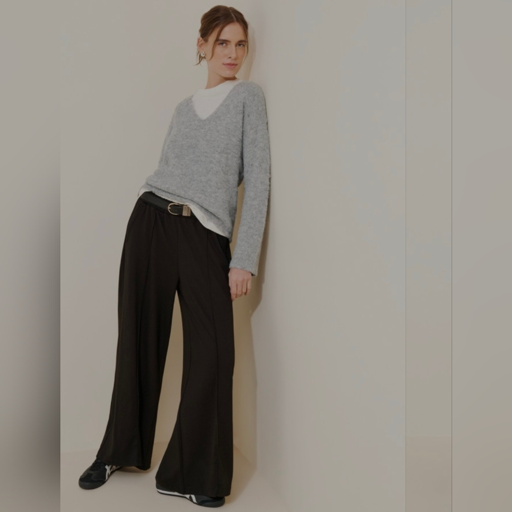 Universal Standard FIRE! NWT! Pam Pintuck Wide-Leg Pant in Slate Pinstripe. 2XS.